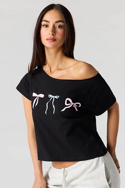 Off Shoulder Graphic T-Shirt