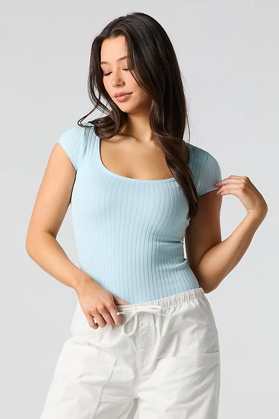 Ribbed Knit Scoop Neck Bodysuit