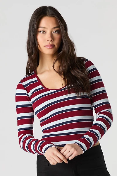 Ribbed Scoop Neck Long Sleeve Top