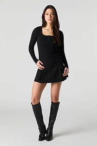Ribbed Long Sleeve Henley Top