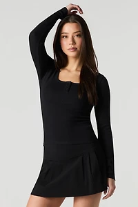 Ribbed Long Sleeve Henley Top