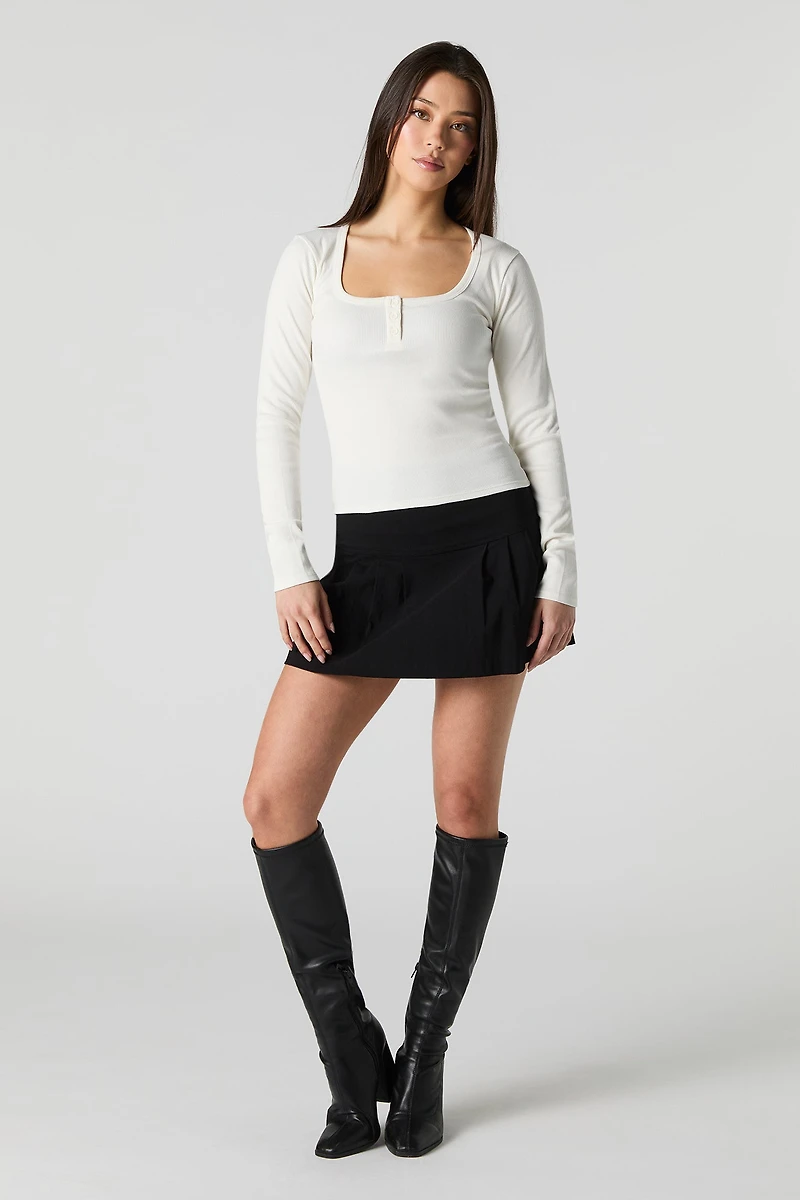 Ribbed Long Sleeve Henley Top