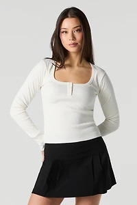 Ribbed Long Sleeve Henley Top