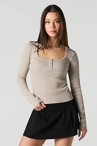 Ribbed Long Sleeve Henley Top