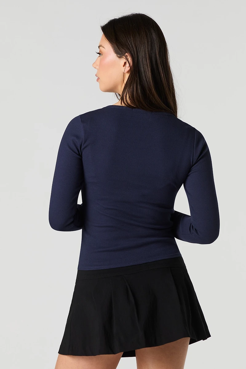 Ribbed Long Sleeve Henley Top