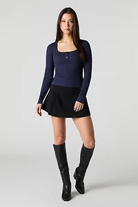 Ribbed Long Sleeve Henley Top