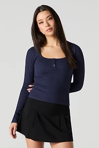 Ribbed Long Sleeve Henley Top