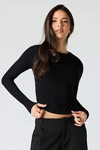 Ribbed Crewneck Long Sleeve Top