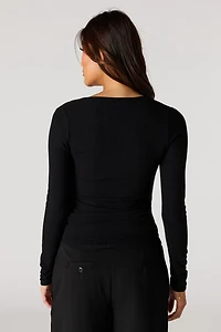 Ribbed Henley Long Sleeve Top