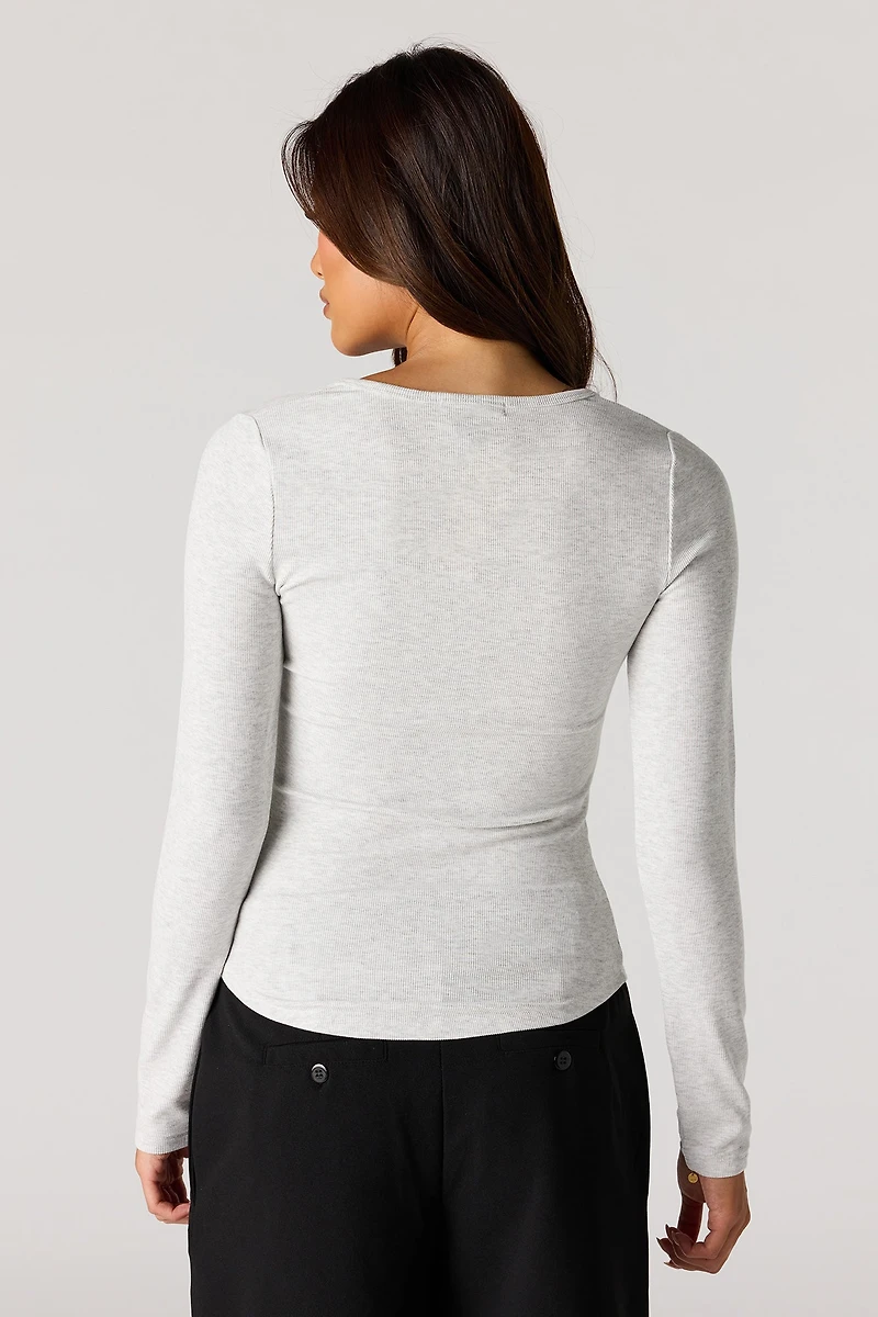 Ribbed Henley Long Sleeve Top