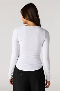 Ribbed Henley Long Sleeve Top