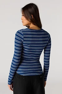 Ribbed Henley Long Sleeve Top