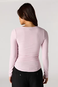 Ribbed Henley Long Sleeve Top