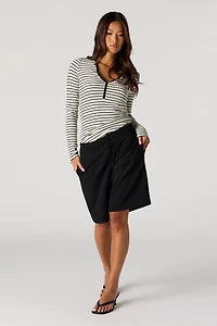 Ribbed Henley Long Sleeve Top