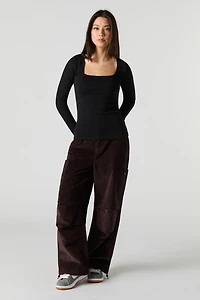 Square Neck Long Sleeve Top