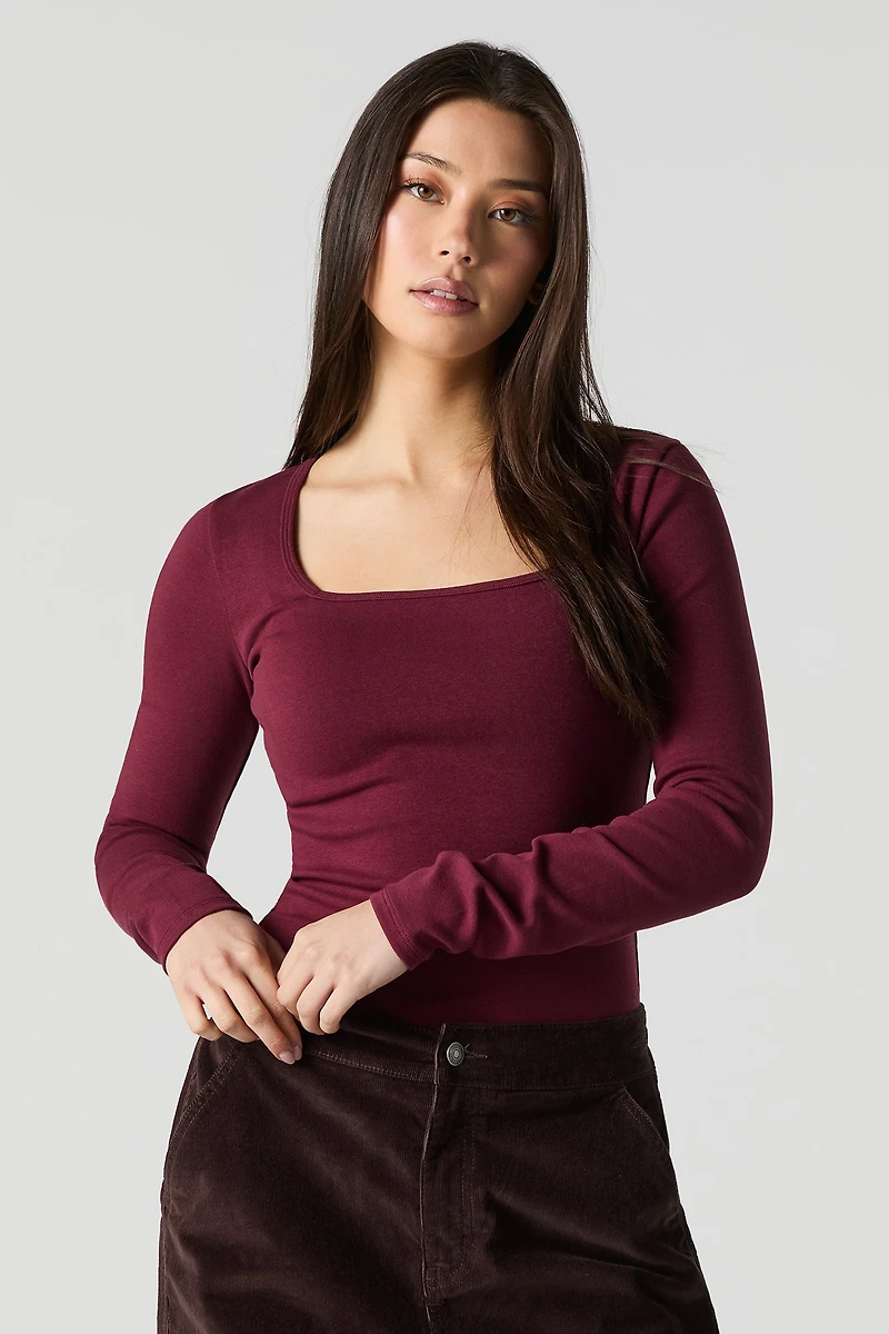 Square Neck Long Sleeve Top