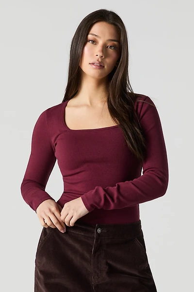 Square Neck Long Sleeve Top