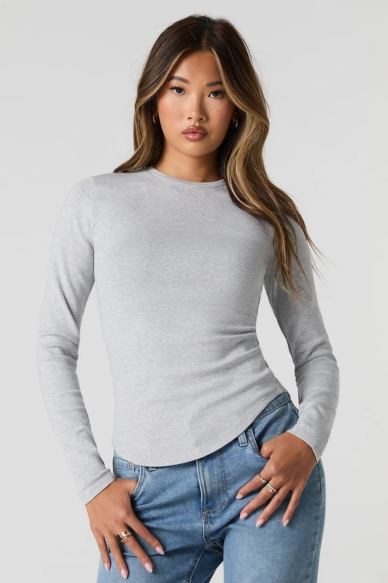 Curved Hem Long Sleeve Top