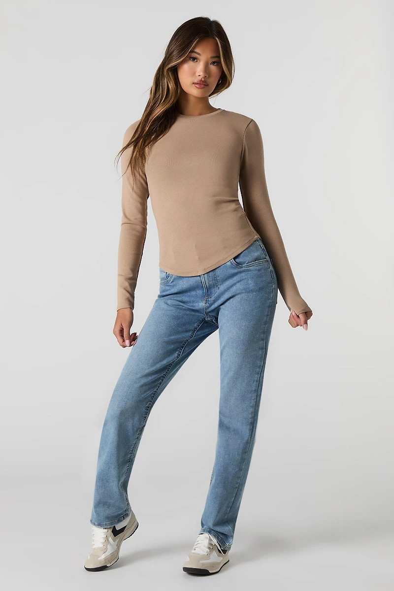 Curved Hem Long Sleeve Top