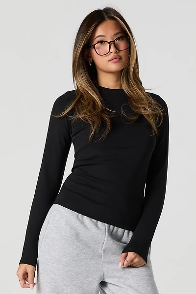 Solid Crewneck Long Sleeve Top