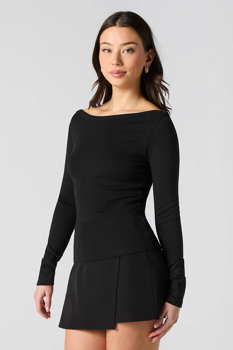 Boat Neck Long Sleeve Top