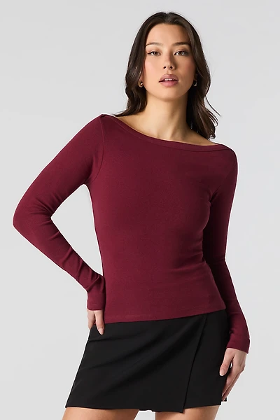Boat Neck Long Sleeve Top