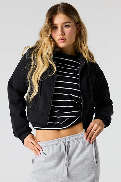 Cropped Zip-Up Fleece Hoodie