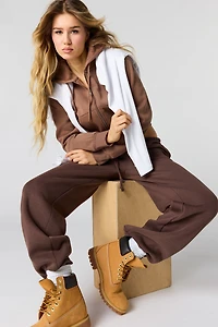 Cropped Zip-Up Fleece Hoodie