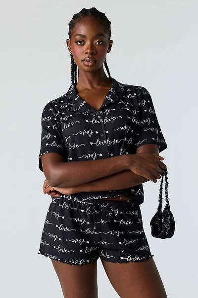 Button-Up Top & Short Eye Mask Pajama Set