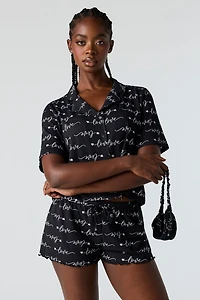 Button-Up Top & Short Eye Mask Pajama Set