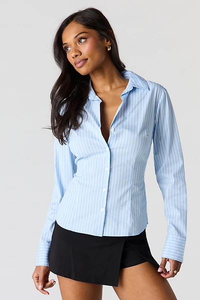 Slim Fit Long Sleeve Button-Up Top