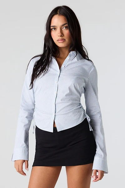 Side Drawstring Cinched Button-Up Top