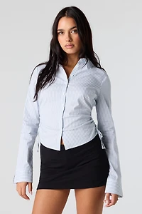 Side Drawstring Cinched Button-Up Top