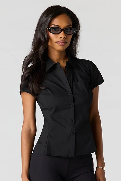 Slim Fit Short Sleeve Button-Up Top