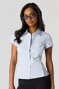 Slim Fit Short Sleeve Button-Up Top