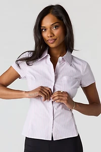 Slim Fit Short Sleeve Button-Up Top