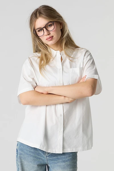 Poplin Oversized Button-Up Top