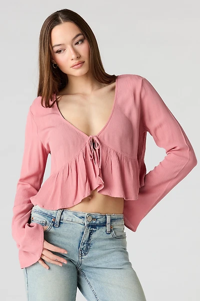 Self-Tie Long Sleeve Top