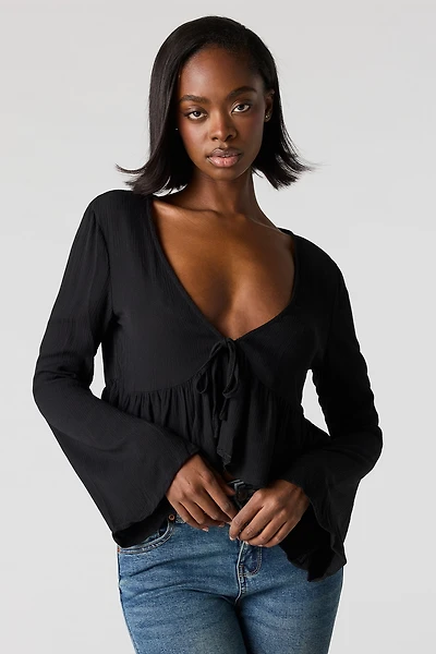 Self-Tie Long Sleeve Top