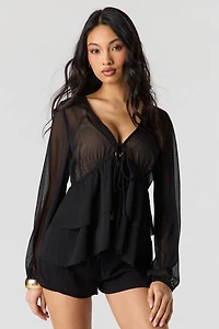Chiffon Tie Front Blouse
