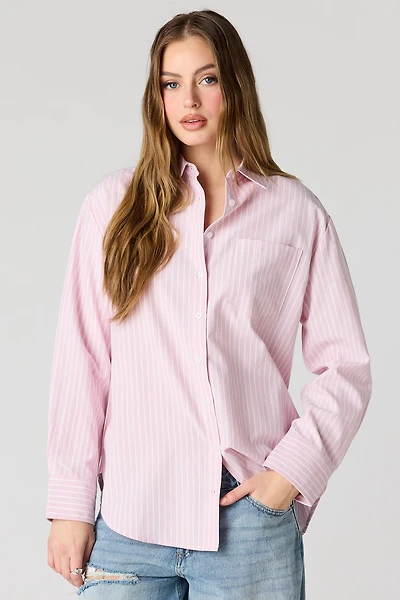 Oversized Button-Up Collared Long Sleeve Top