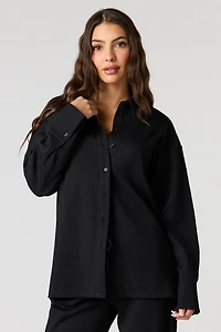 Textured Knit Button-Up Long Sleeve Top