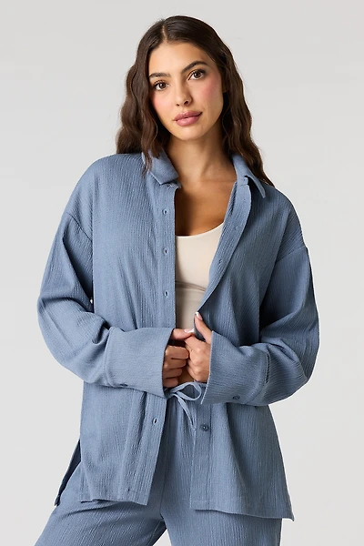 Haut boutonné en tricot texturé à manches longues