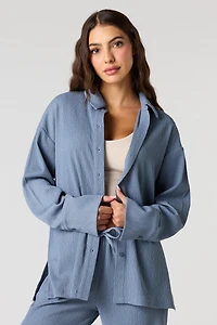 Haut boutonné en tricot texturé à manches longues