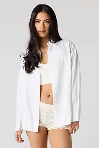 Haut boutonné à manches longues en mélange de lin