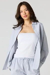 Oversized Pinstriped Button-Up Top