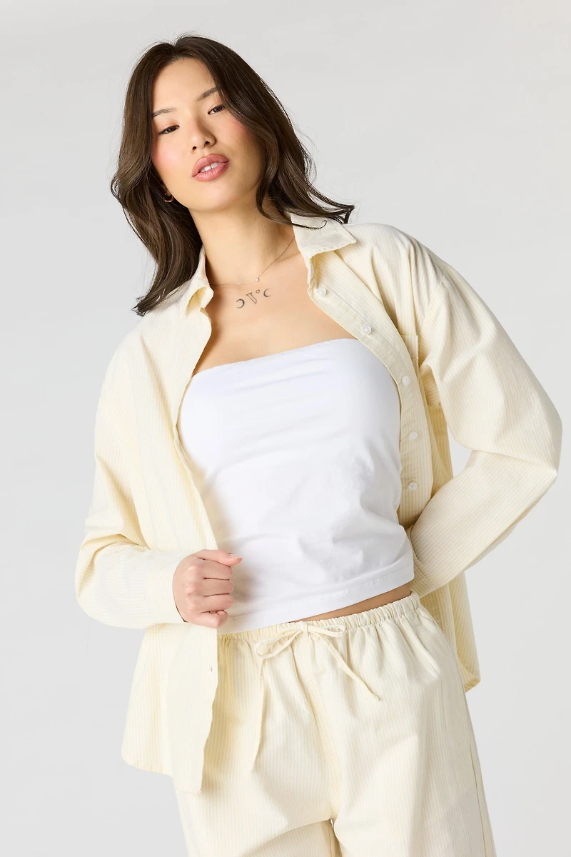 Oversized Pinstriped Button-Up Top