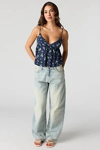 Débardeur de style nuisette fleuri à surplis