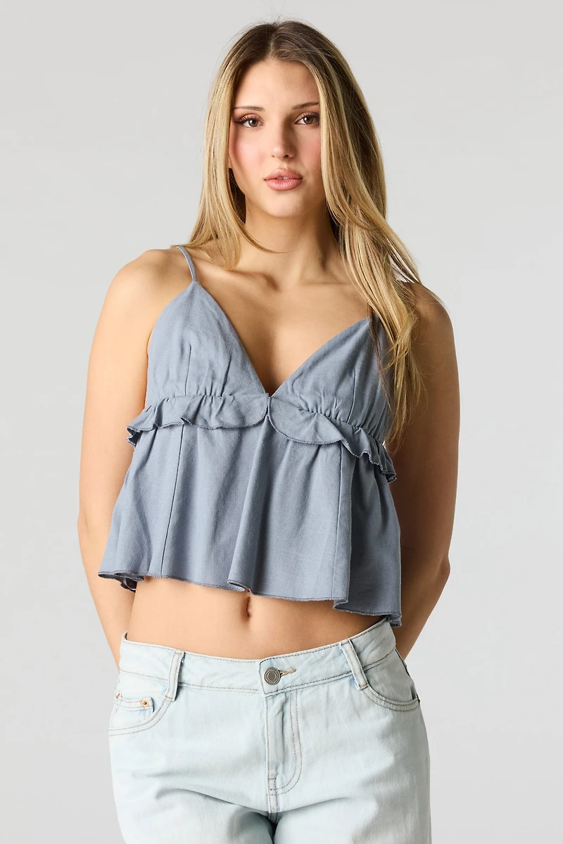Linen-Blend Babydoll Tank