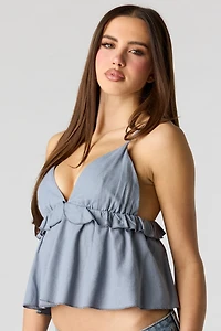 Linen-Blend Babydoll Tank